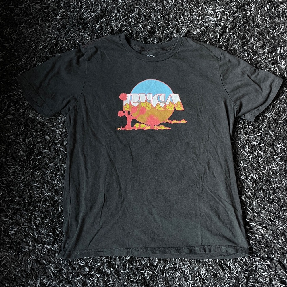 RVCA Men’s Jay Tree Short Sleeve Tee Shirt Size L Black Cotton Desert